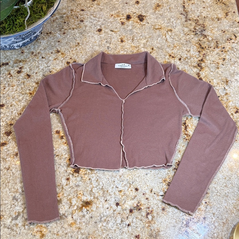 Urban Outfitters Brown Button Down Cropped Shirt Y2k